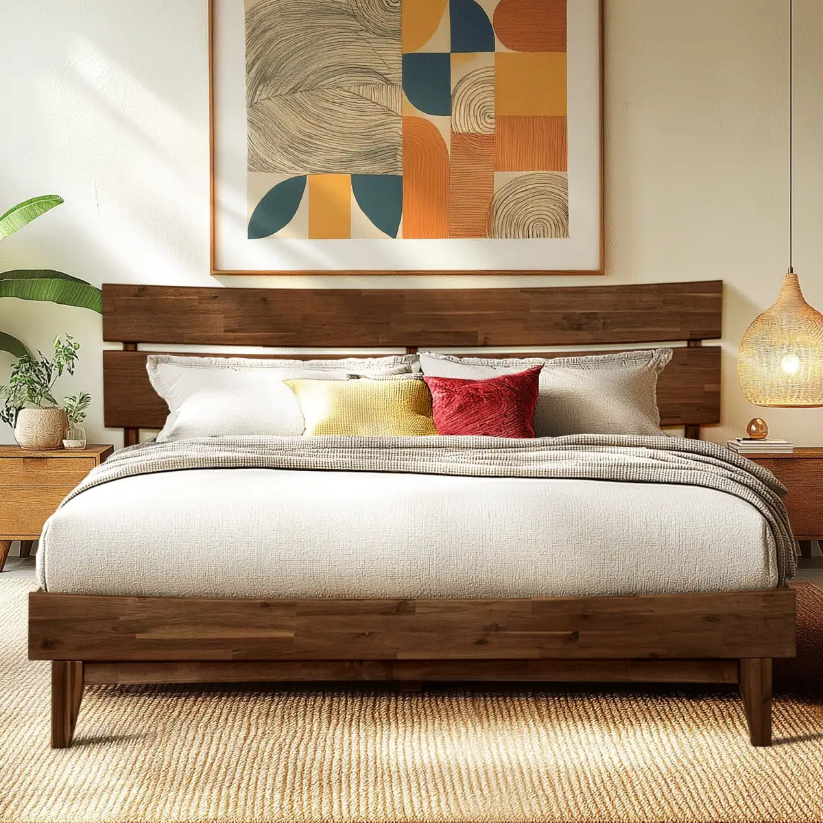 Solid Wood Bed Frame - Acacia - Stylish Bedroom - Only Bed / Chocolate / Queen - Megsu