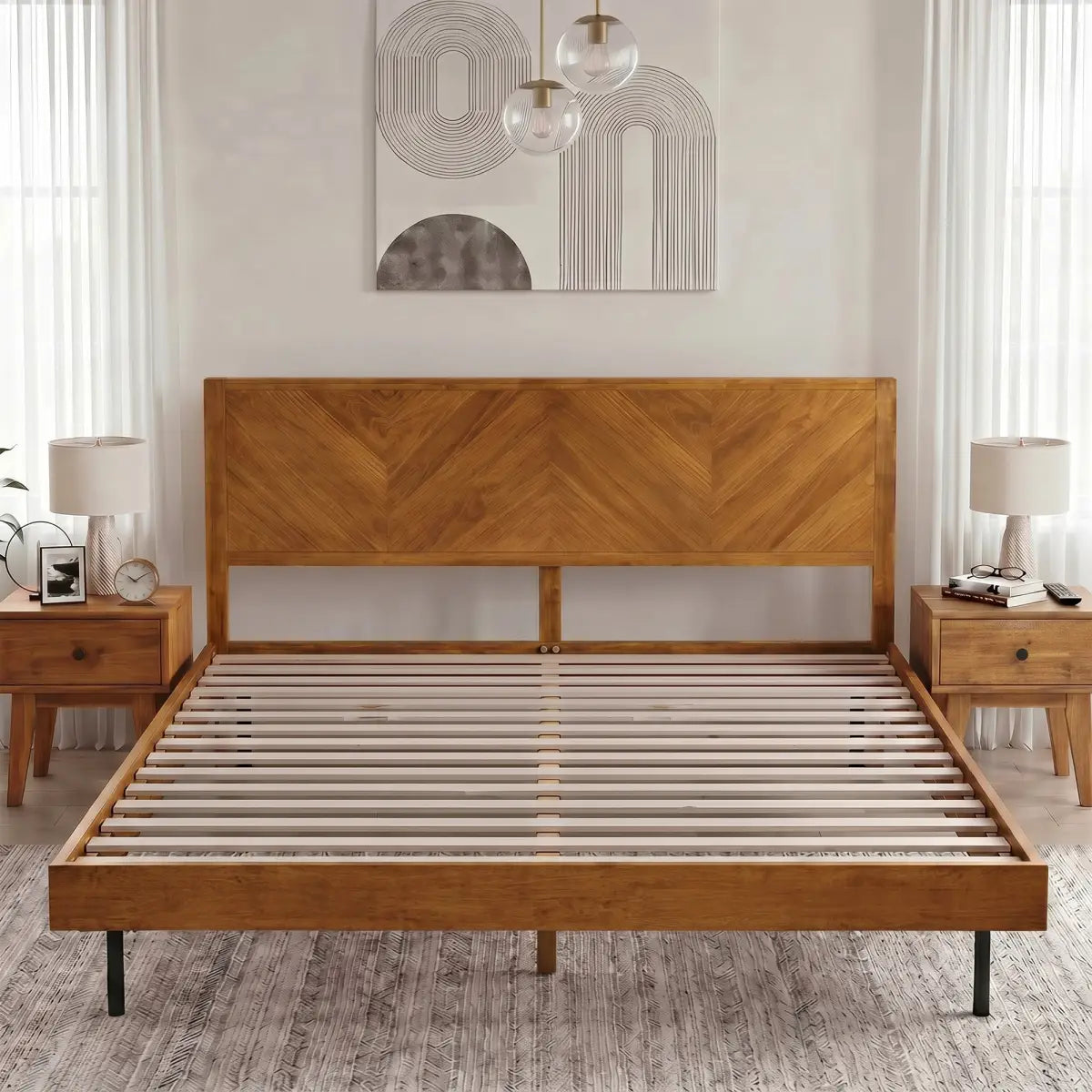Acacia Wood Bed Frame - Deluxe Platform Bed - Megsu