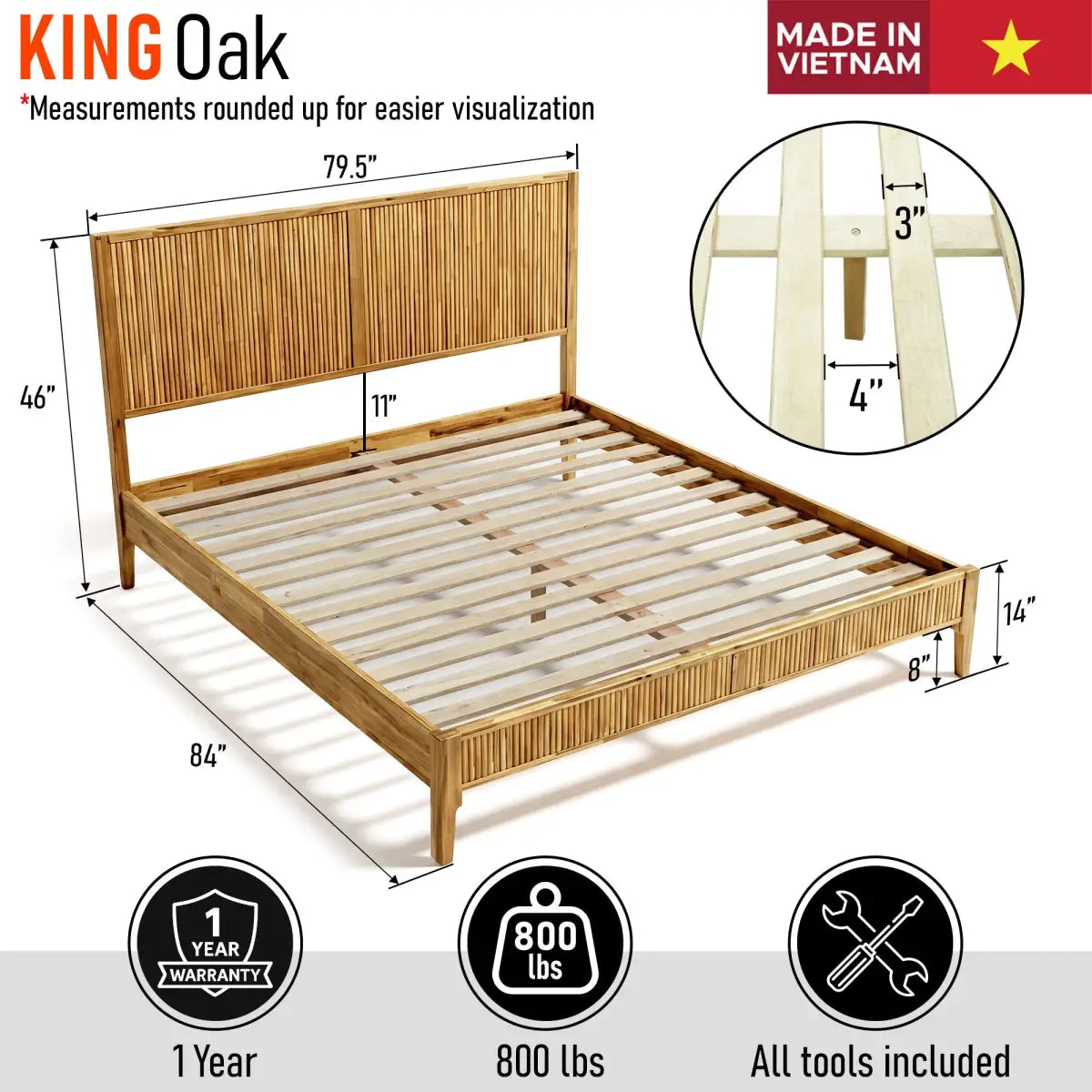 Acacia Wood Bed Frame with Headboard - Megsu Bosk - Megsu