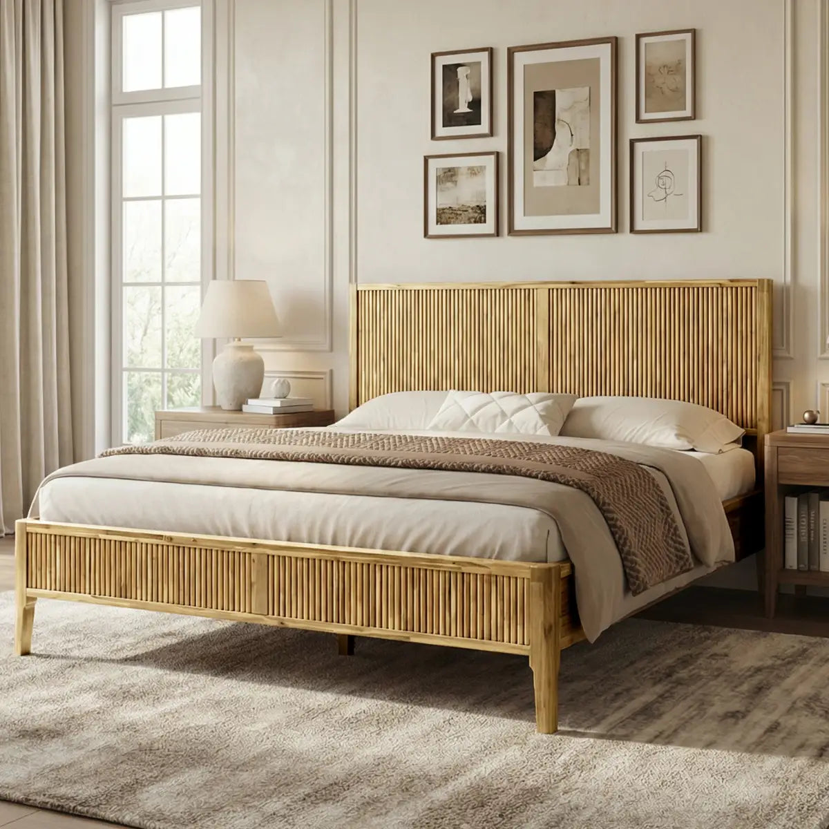 Acacia Wood Bed Frame with Headboard - Megsu Bosk - Megsu