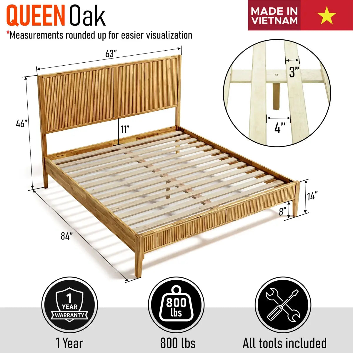 Acacia Wood Bed Frame with Headboard - Megsu Bosk - Megsu