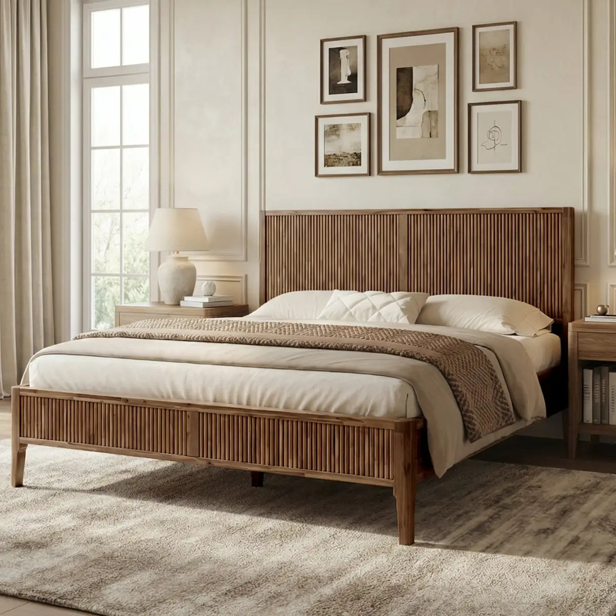 Acacia Wood Bed Frame with Headboard - Megsu Bosk - Megsu