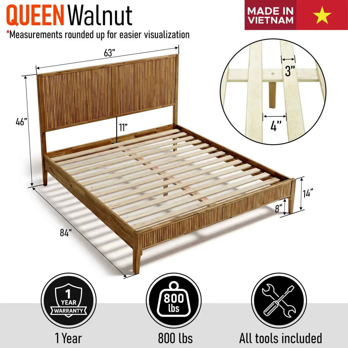 Acacia Wood Bed Frame with Headboard - Megsu Bosk - Megsu