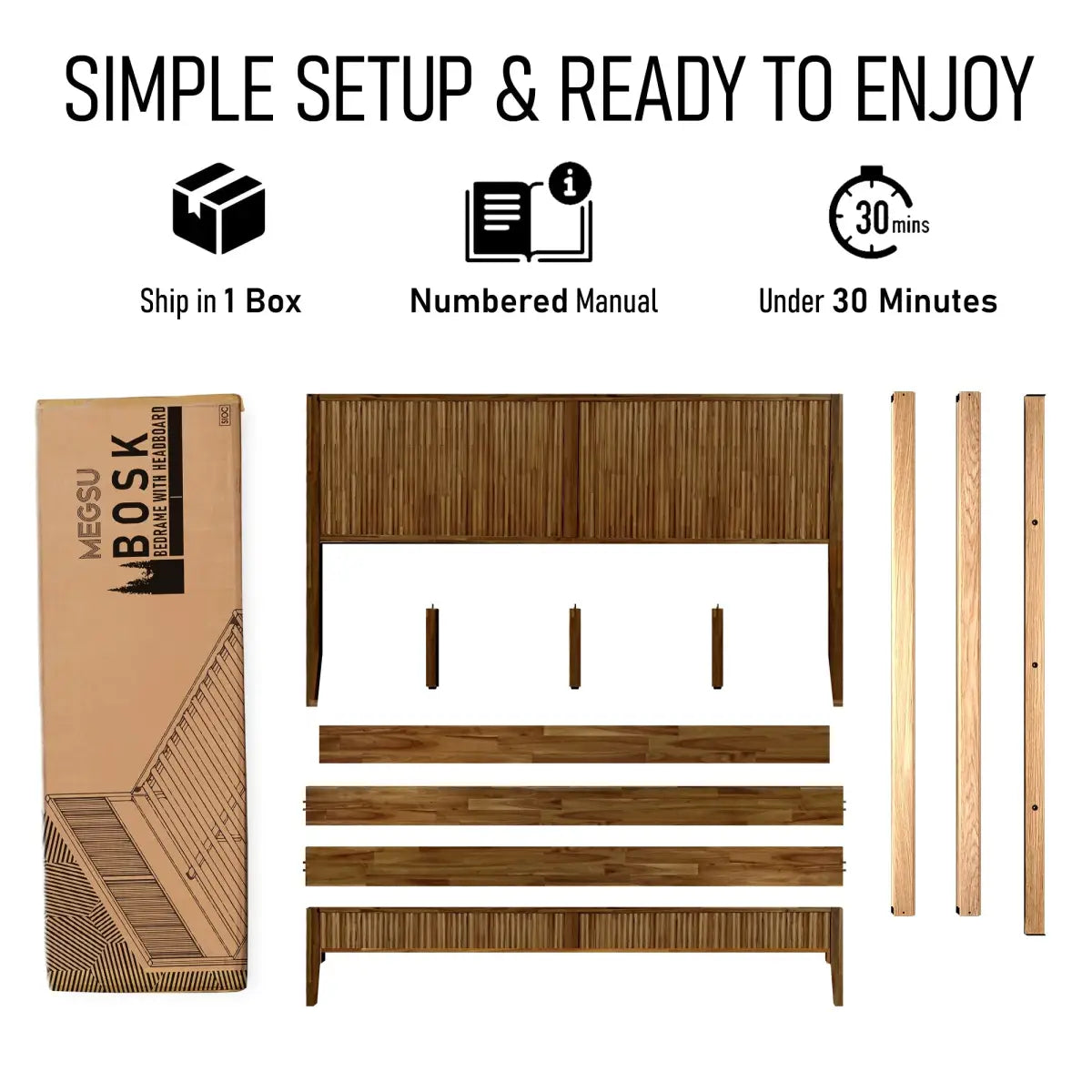 Acacia Wood Bed Frame with Headboard - Megsu Bosk - Megsu
