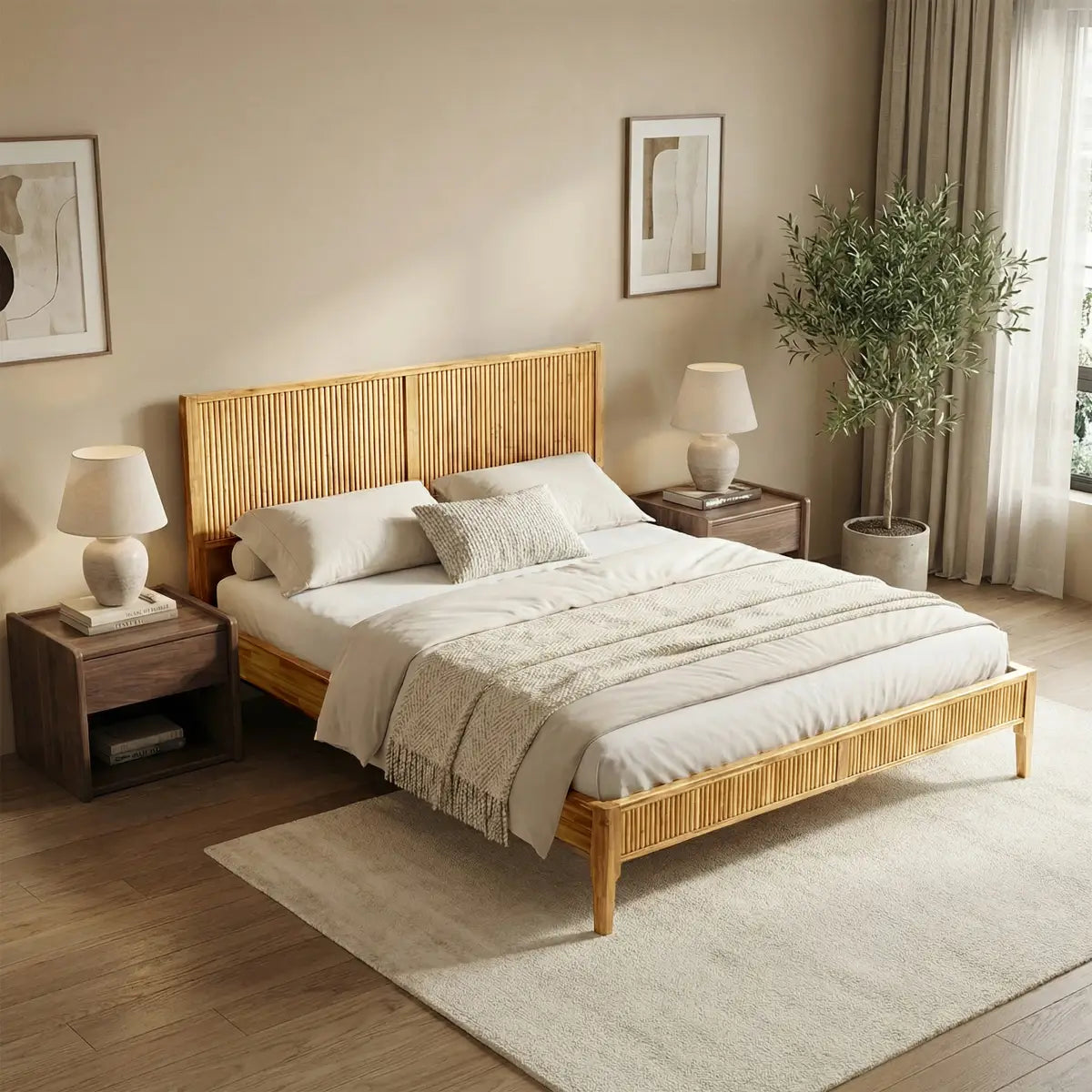 Acacia Wood Bed Frame with Headboard - Megsu Bosk - Megsu