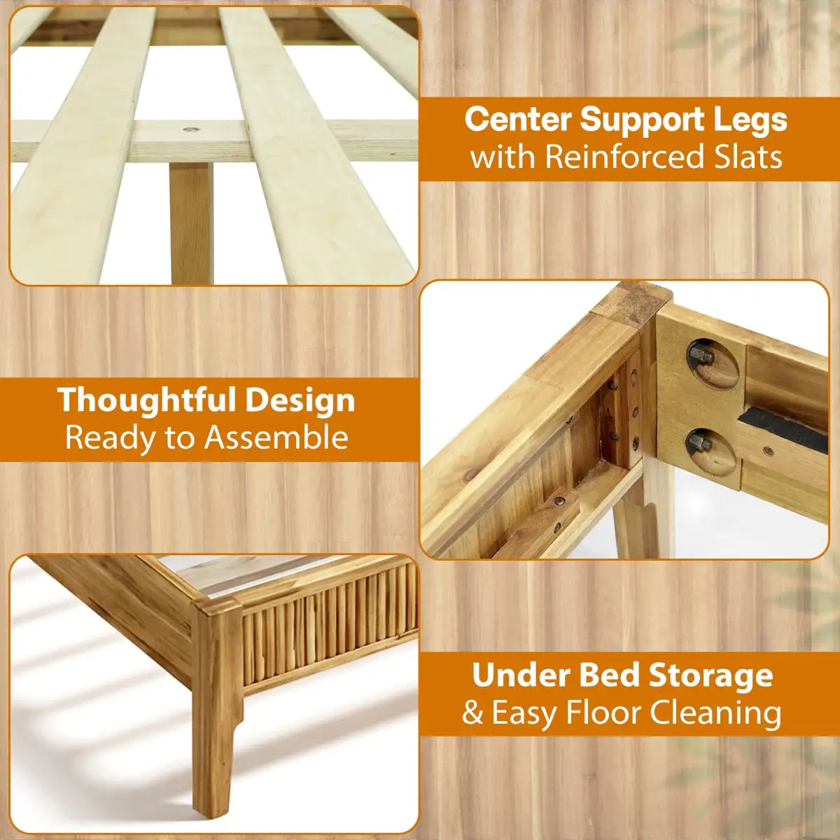 Acacia Wood Bed Frame with Headboard - Megsu Bosk - Megsu