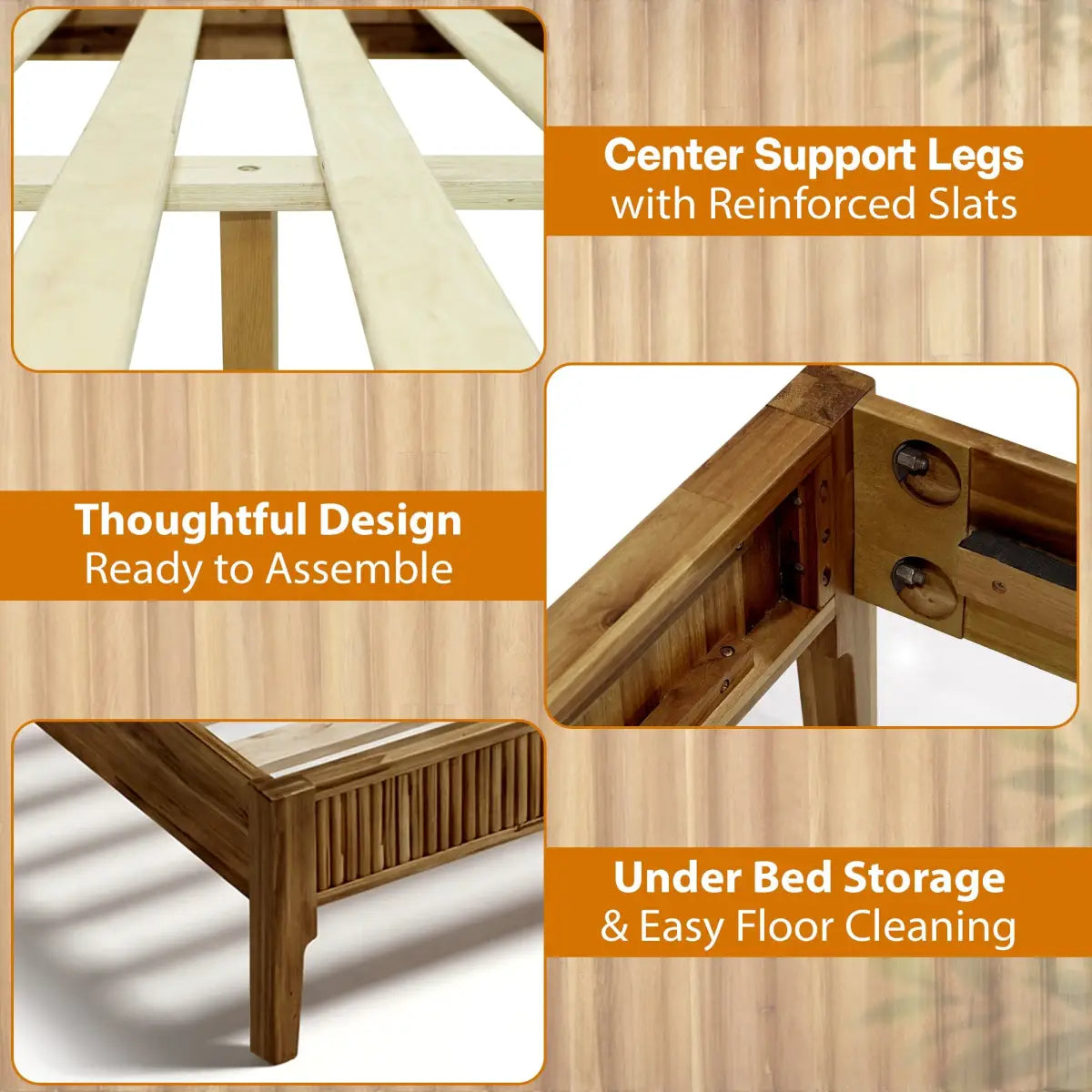 Acacia Wood Bed Frame with Headboard - Megsu Bosk - Megsu