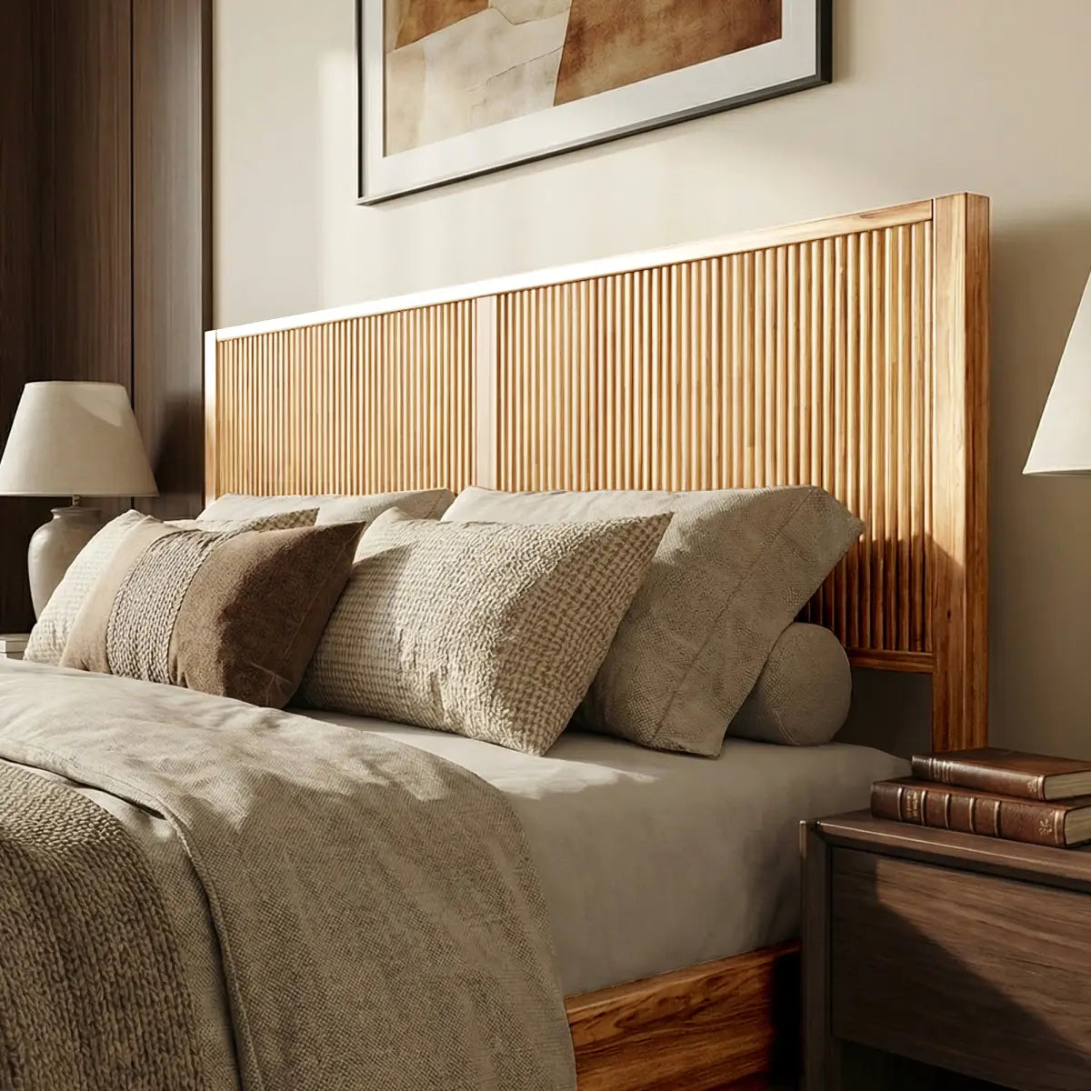 Acacia Wood Bed Frame with Headboard - Megsu Bosk - Megsu