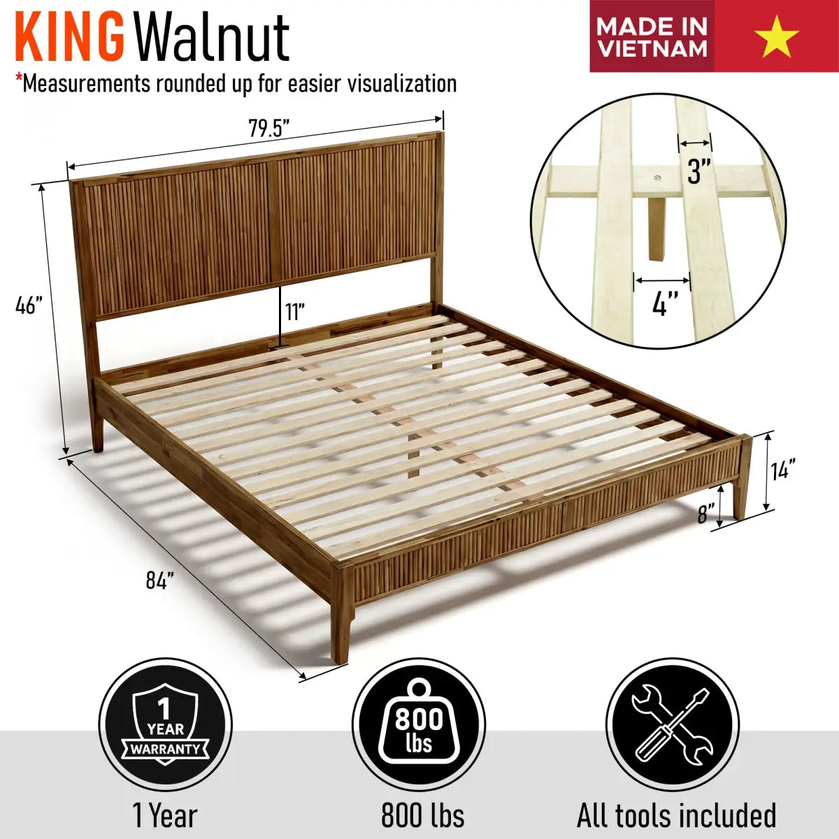 Acacia Wood Bed Frame with Headboard - Megsu Bosk - Megsu