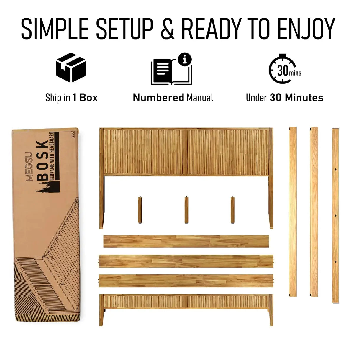 Acacia Wood Bed Frame with Headboard - Megsu Bosk - Megsu