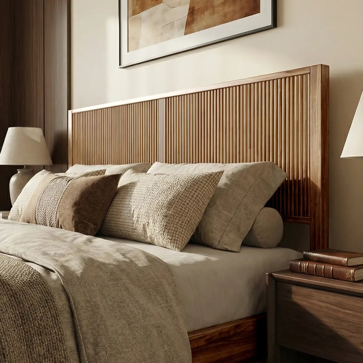 Acacia Wood Bed Frame with Headboard - Megsu Bosk - Megsu