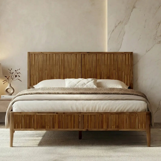 Acacia Wood Bed Frame with Headboard - Megsu Bosk - Walnut / King - Megsu