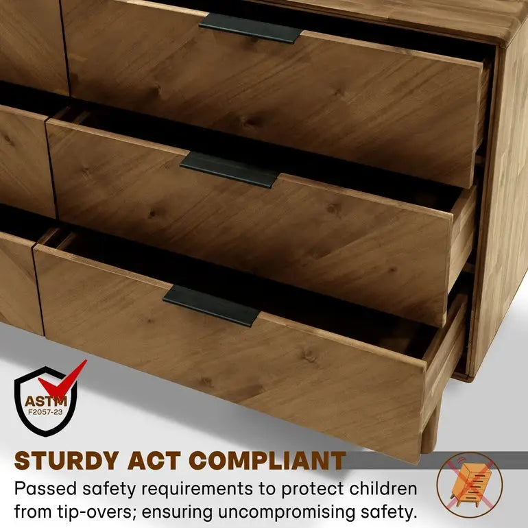 Acacia Wood Dresser - Veyron - 6 Drawers - Modern - Megsu
