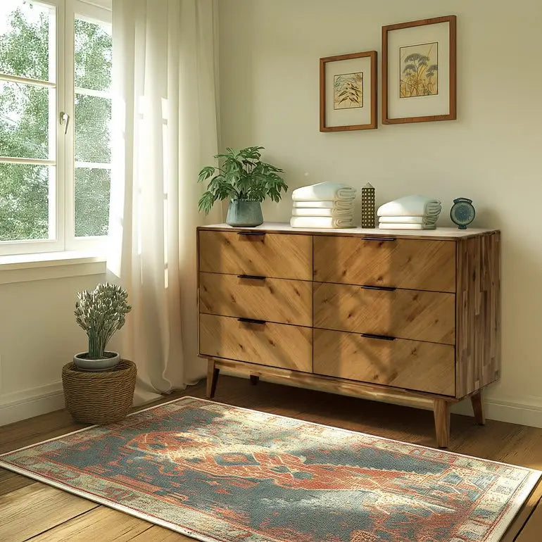 Acacia Wood Dresser - Veyron - 6 Drawers - Modern - Megsu