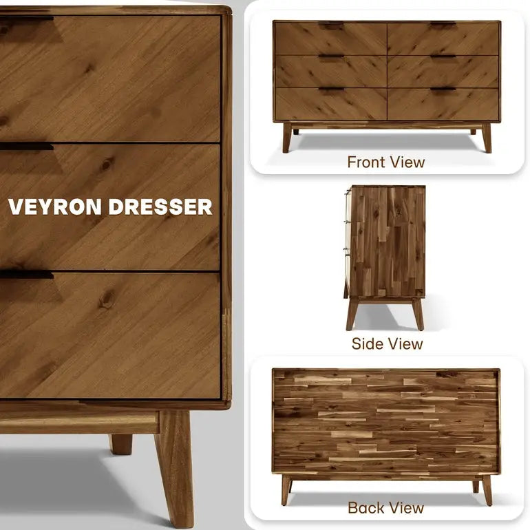 Acacia Wood Dresser - Veyron - 6 Drawers - Modern - Megsu