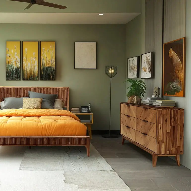 Acacia Wood Dresser - Veyron - 6 Drawers - Modern - Megsu