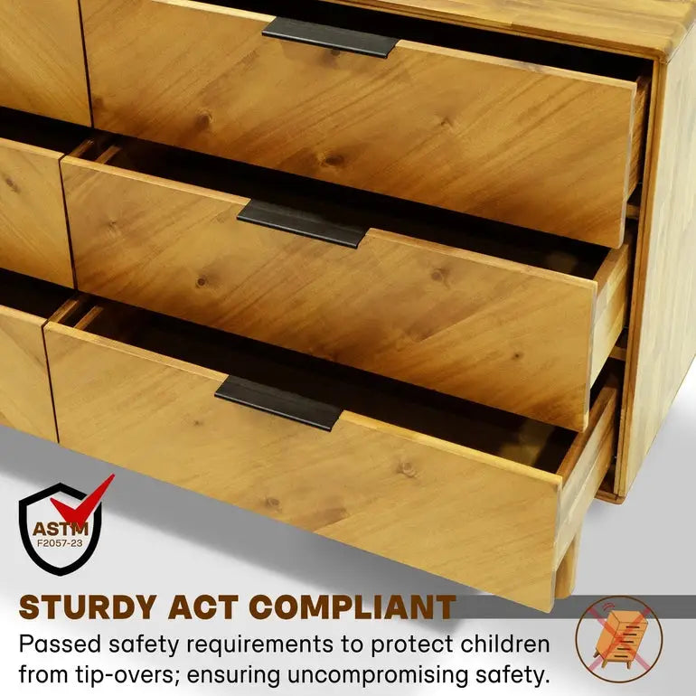 Acacia Wood Dresser - Veyron - 6 Drawers - Modern - Megsu