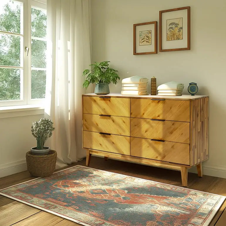 Acacia Wood Dresser - Veyron - 6 Drawers - Modern - Megsu