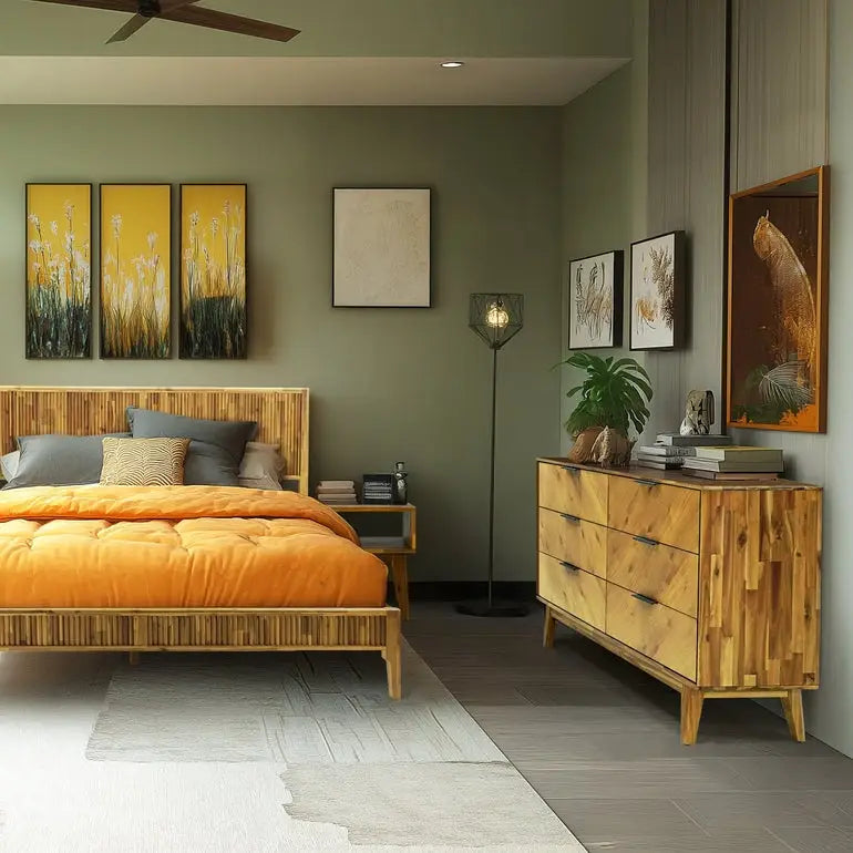 Acacia Wood Dresser - Veyron - 6 Drawers - Modern - Megsu