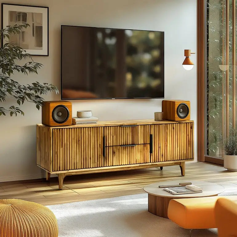 Acacia Wood Fluted TV Stand - Bosk - Megsu