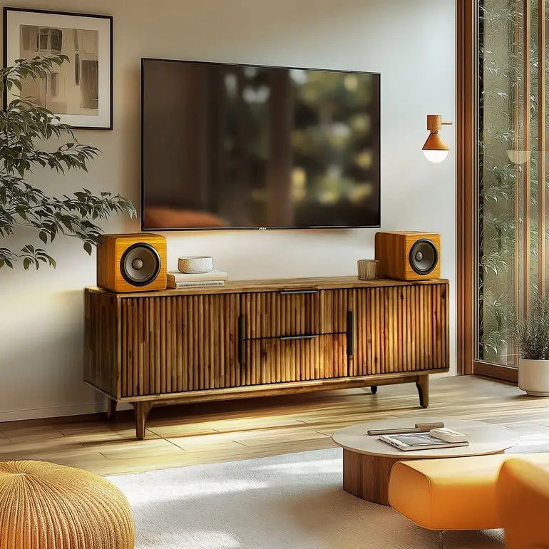 Acacia Wood Fluted TV Stand - Bosk - Megsu