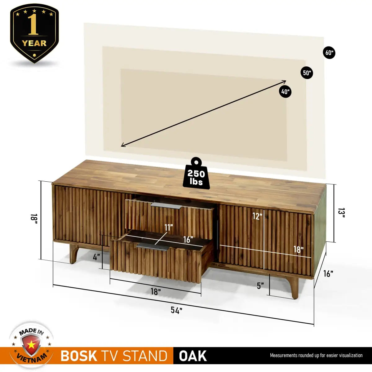 Acacia Wood Fluted TV Stand - Bosk - Megsu