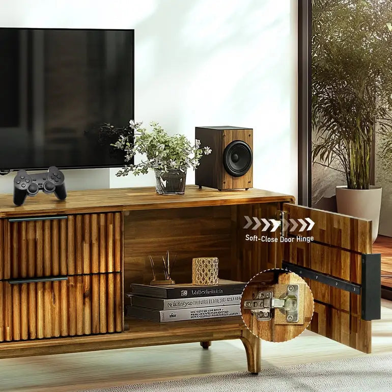 Acacia Wood Fluted TV Stand - Bosk - Megsu