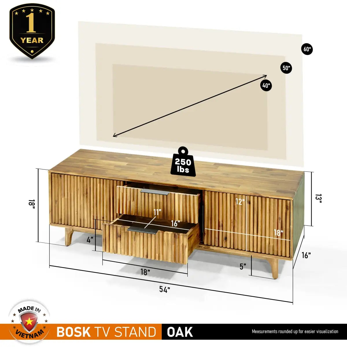 Acacia Wood Fluted TV Stand - Bosk - Megsu