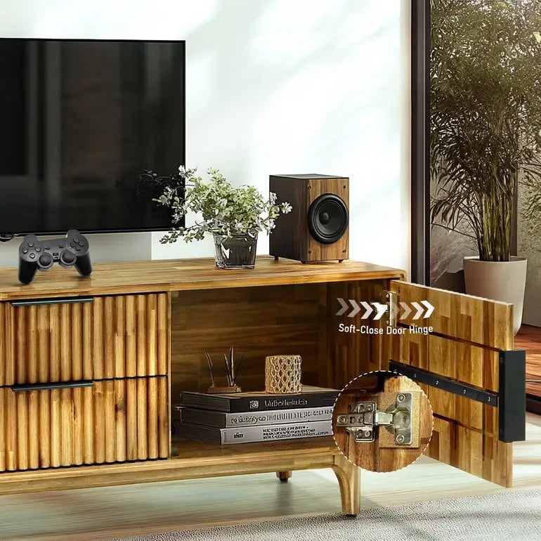 Acacia Wood Fluted TV Stand - Bosk - Megsu