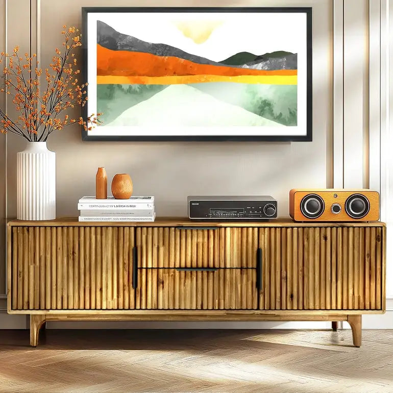 Acacia Wood Fluted TV Stand - Bosk - Oak - Megsu