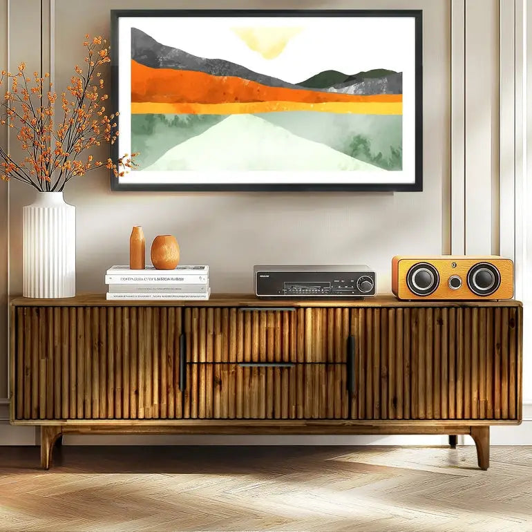 Acacia Wood Fluted TV Stand - Bosk - Walnut - Megsu