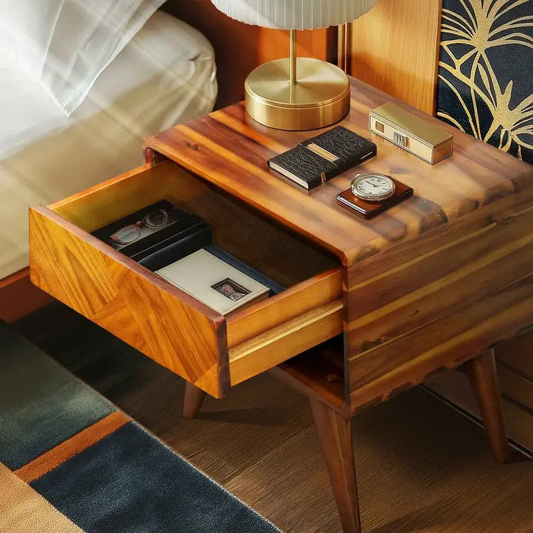 Acacia Wood Nightstand with Drawer - Rorns Laden - Modern Bedroom Storage - Megsu