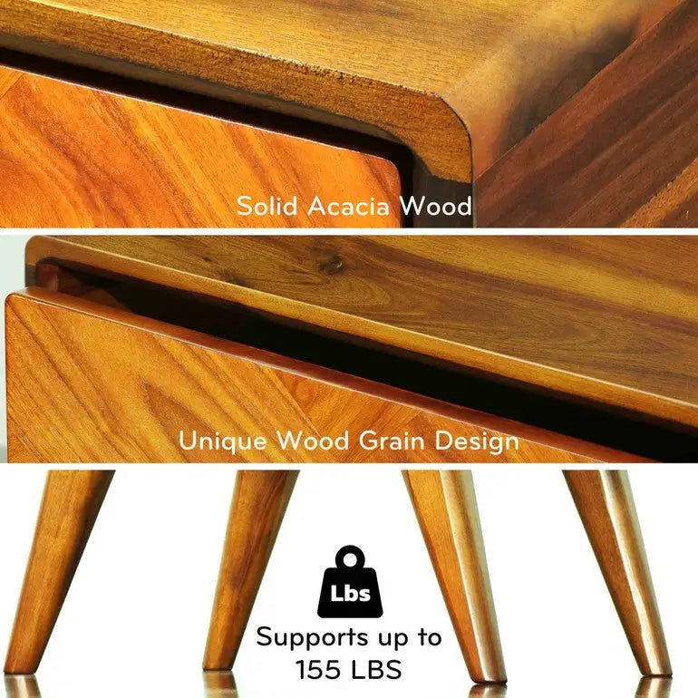 Acacia Wood Nightstand with Drawer - Rorns Laden - Modern Bedroom Storage - Megsu