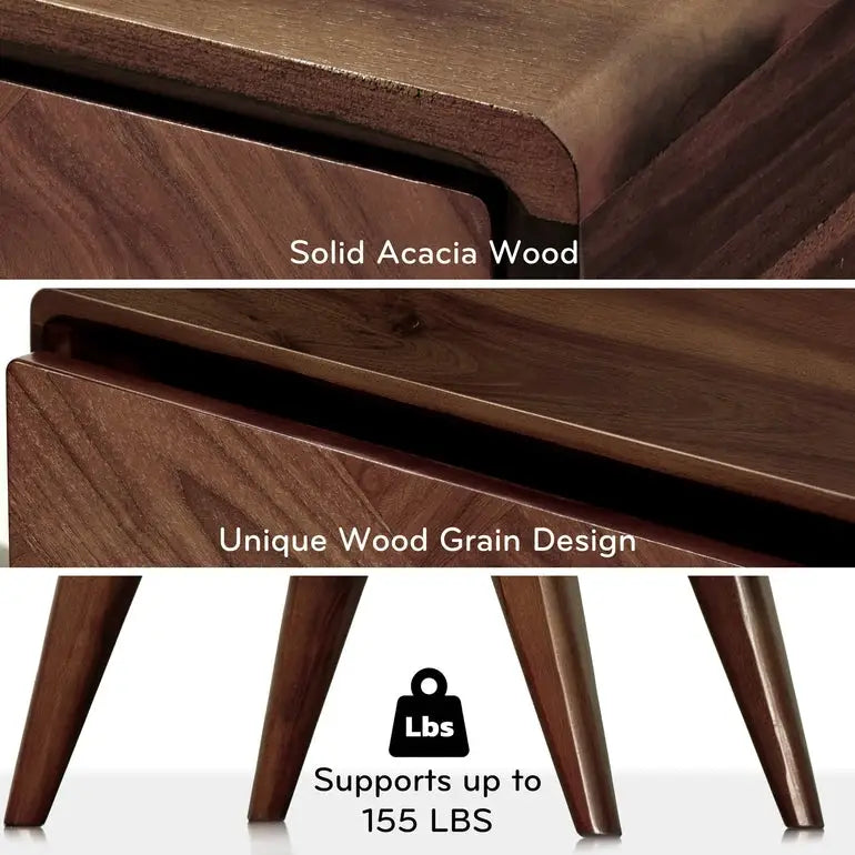Acacia Wood Nightstand with Drawer - Rorns Laden - Modern Bedroom Storage - Megsu