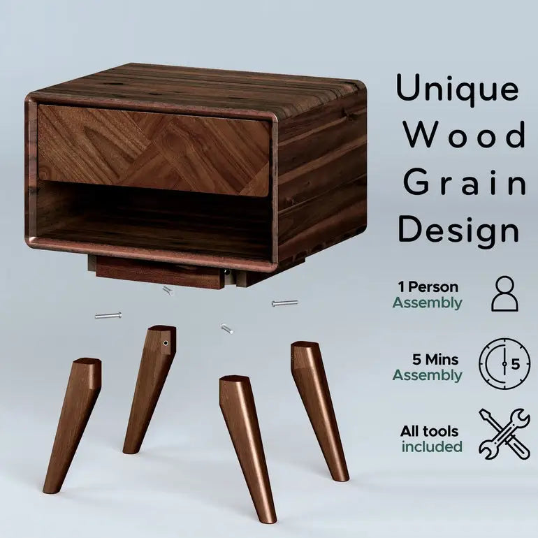 Acacia Wood Nightstand with Drawer - Rorns Laden - Modern Bedroom Storage - Megsu
