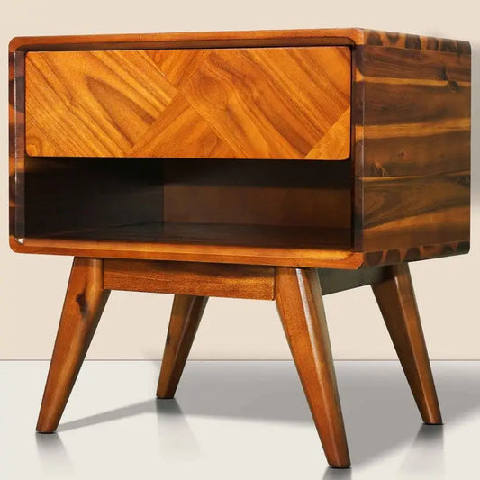 Acacia Wood Nightstand with Drawer - Rorns Laden - Modern Bedroom Storage - Caramel - Megsu