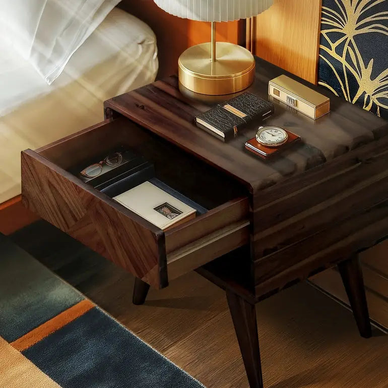 Acacia Wood Nightstand with Drawer - Rorns Laden - Modern Bedroom Storage - Megsu