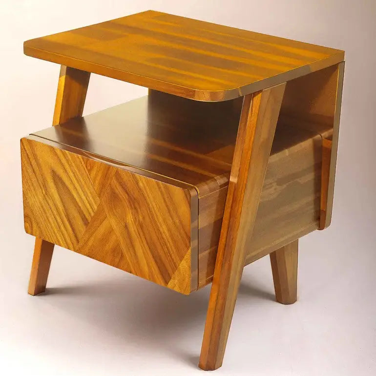 Acacia Wood Nightstand with Drawer - Rorns Rum - Modern Bedroom Storage - Caramel - Megsu