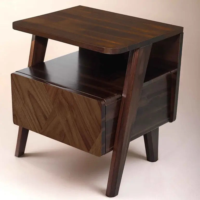Acacia Wood Nightstand with Drawer - Rorns Rum - Modern Bedroom Storage - Walnut - Megsu
