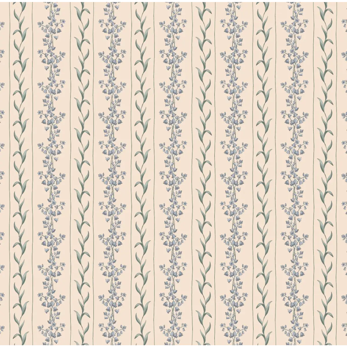 Ada Wallpaper - Flower Stripe for Baby - by Astrid Blanchard - Sample 1 foot by 1 foot / Cream and Blue - Loomwell Home