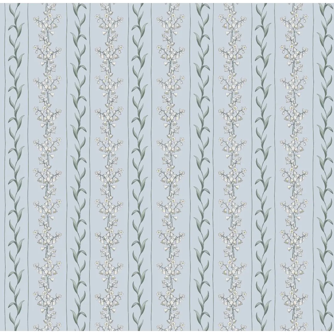 Ada Wallpaper - Flower Stripe for Baby - by Astrid Blanchard - Sample 1 foot by 1 foot / Light Blue - Loomwell Home