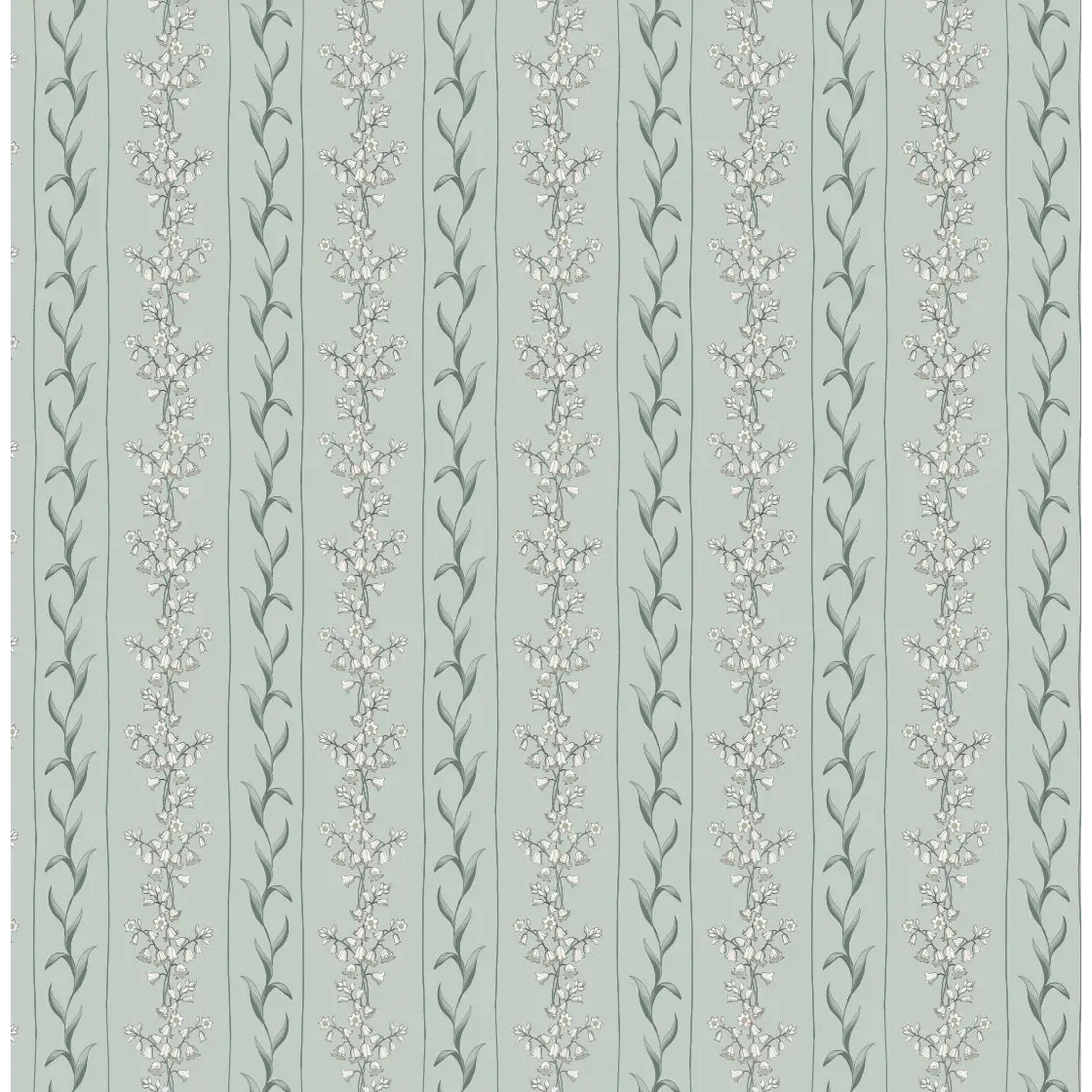 Ada Wallpaper - Flower Stripe for Baby - by Astrid Blanchard - Sample 1 foot by 1 foot / Mint - Loomwell Home Goods