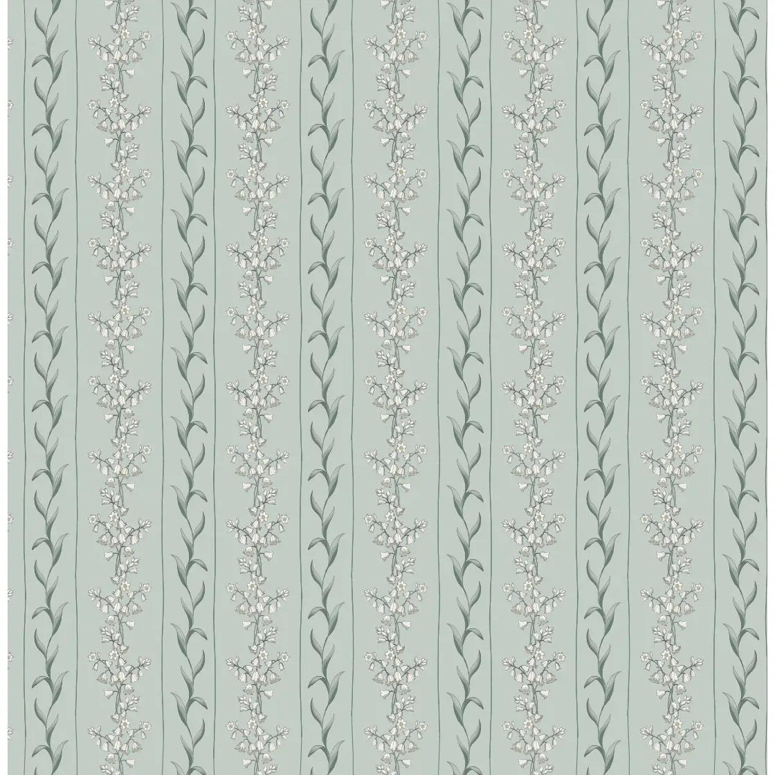 Ada Wallpaper - Flower Stripe for Baby - by Astrid Blanchard - Sample 1 foot by 1 foot / Mint - Loomwell Home Goods