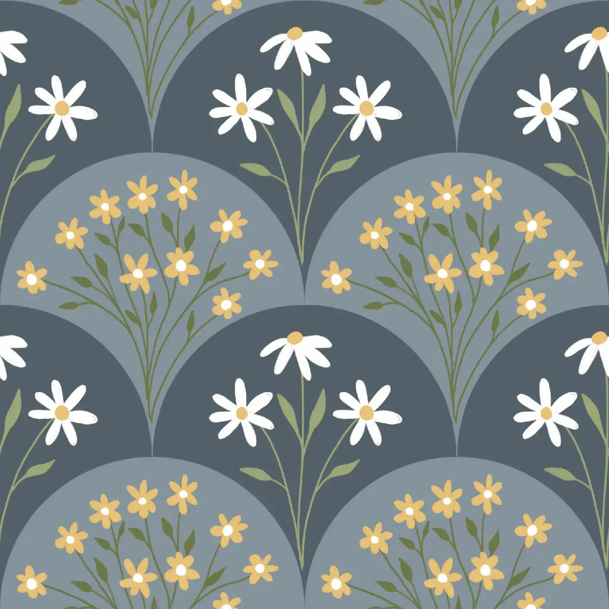 Addie Wallpaper - Flower Fans - by Megan Lindsey Illustration - Sample 1 foot by 1 foot / Blue - Loomwell Home Goods