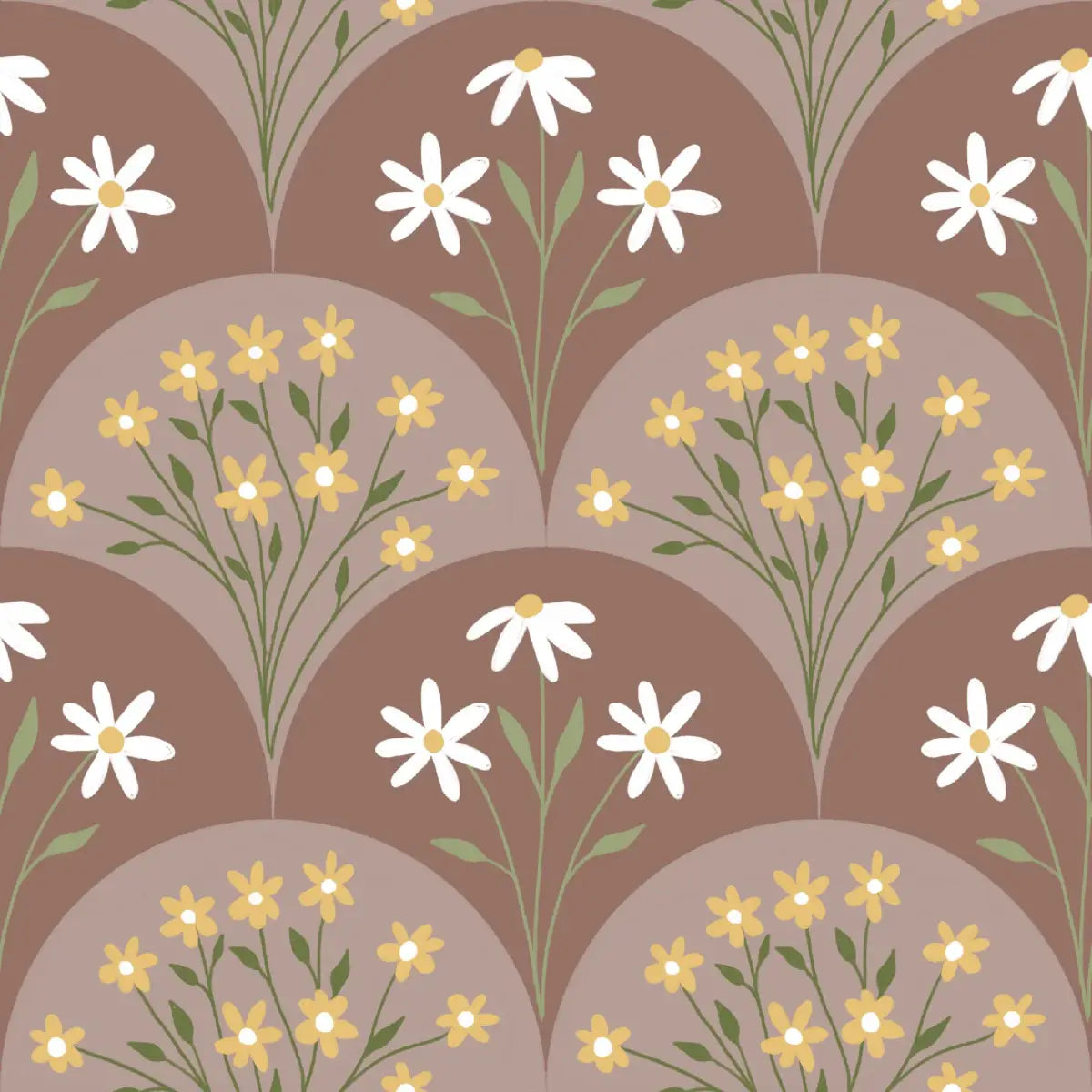 Addie Wallpaper - Flower Fans - by Megan Lindsey Illustration - Sample 1 foot by 1 foot / Burgundy - Loomwell Home Goods