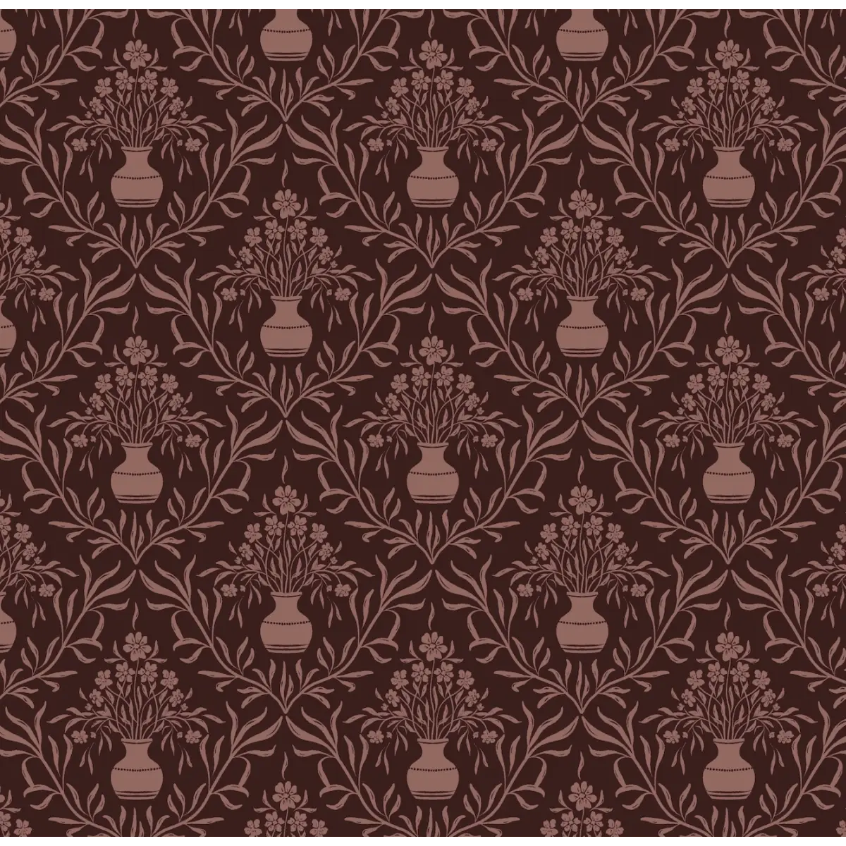 Adela Wallpaper - Flower Vases - by Lisee Ree - Sample 1 foot by 1 foot / Burgundy - Loomwell Home Goods