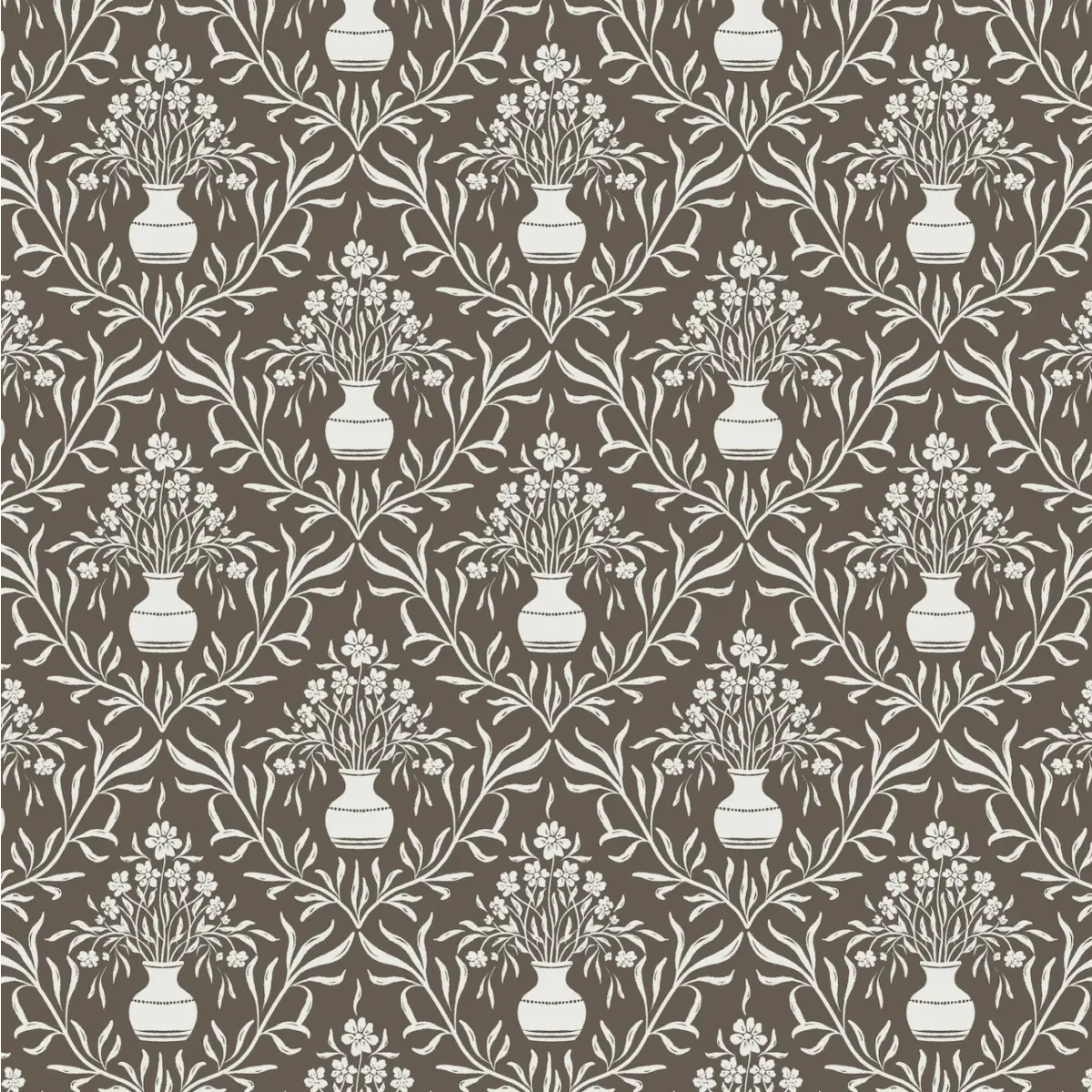 Adela Wallpaper - Flower Vases - by Lisee Ree - Sample 1 foot by 1 foot / Coffee - Loomwell Home Goods