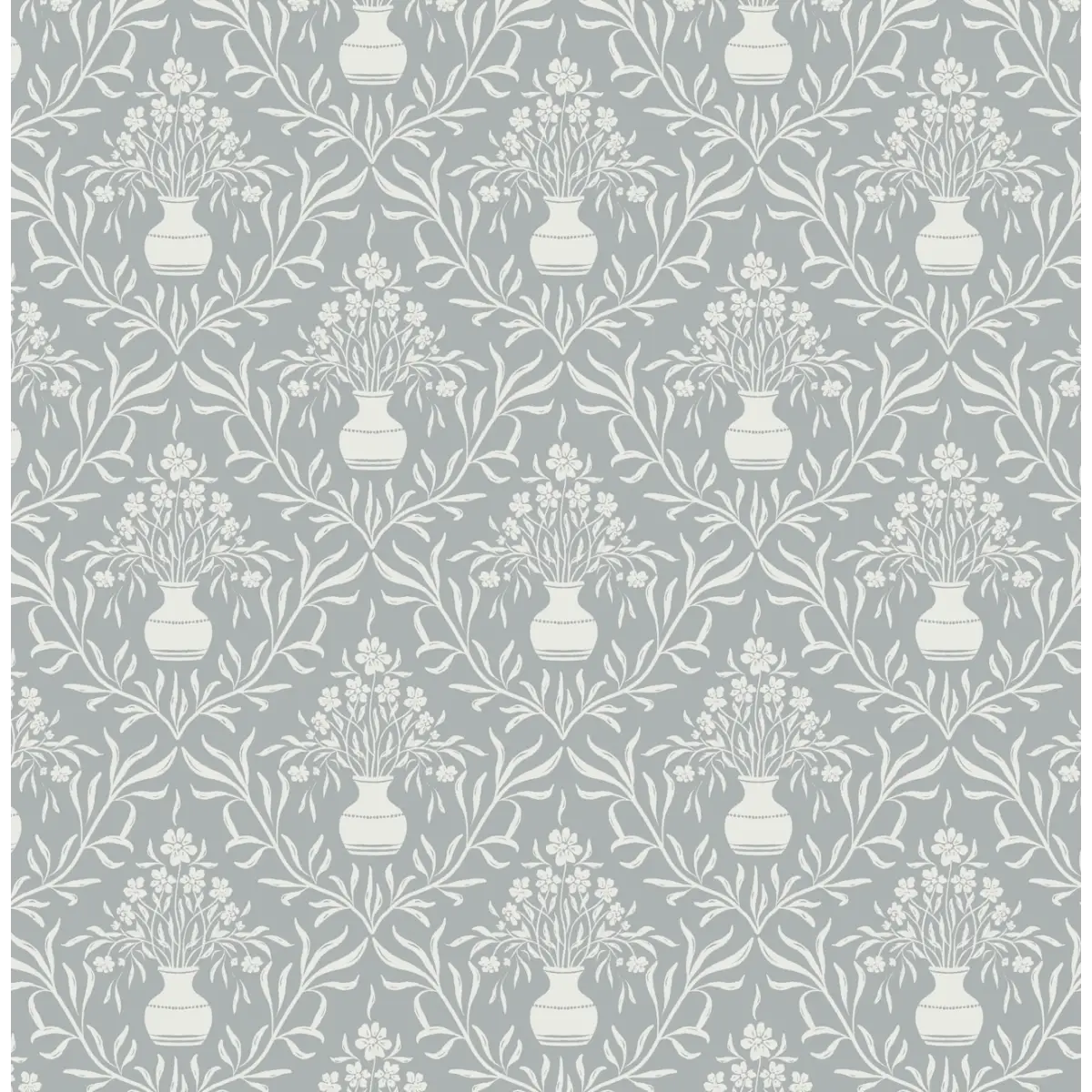 Adela Wallpaper - Flower Vases - by Lisee Ree - Sample 1 foot by 1 foot / French Blue - Loomwell Home Goods