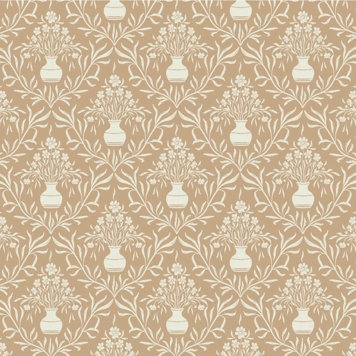 Adela Wallpaper - Flower Vases - by Lisee Ree - Sample 1 foot by 1 foot / Gold - Loomwell Home Goods