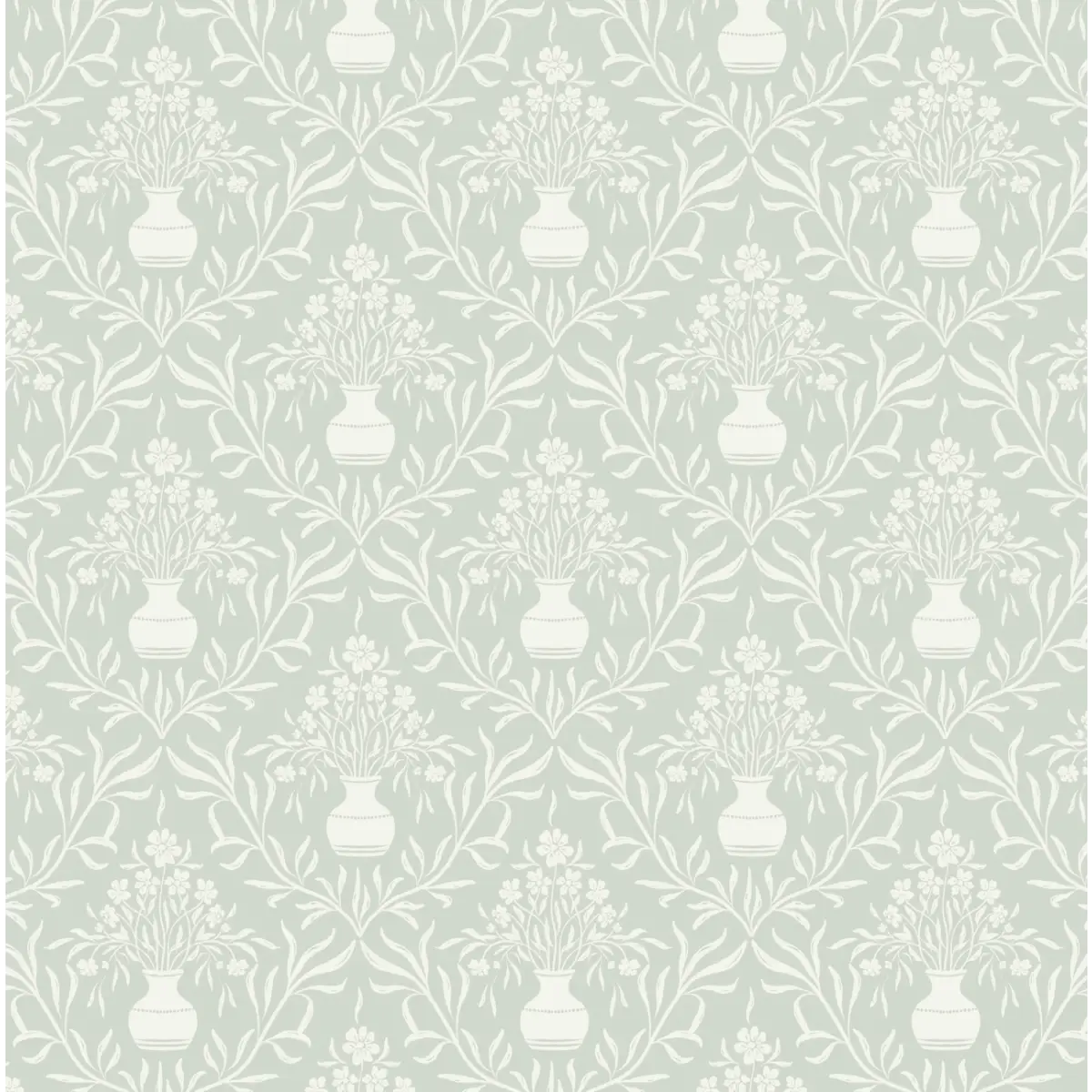 Adela Wallpaper - Flower Vases - by Lisee Ree - Sample 1 foot by 1 foot / Ice - Loomwell Home Goods